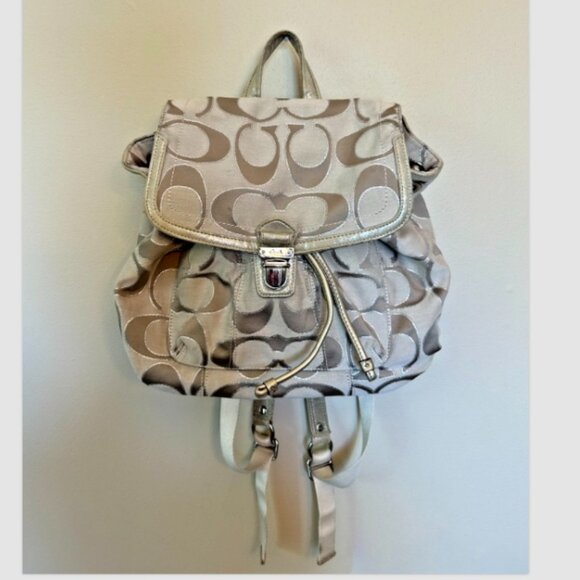 Coach Handbags - Coach D1176-17891 Poppy Signature Sateen Lurex Backpack Light Khaki Gold